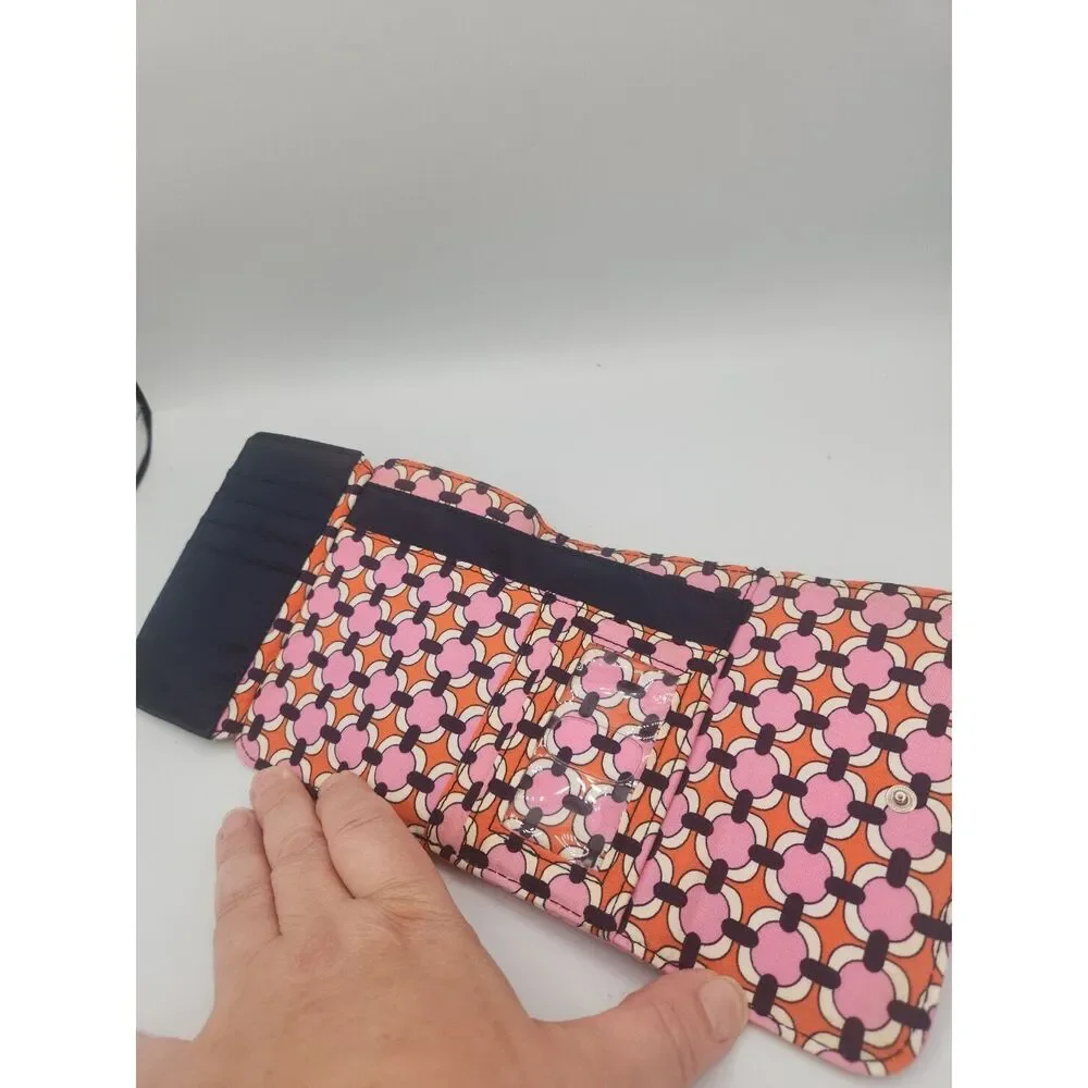 Vera Bradley Pink Navy Retired Pattern Women's Trifold Wallet Loves Me